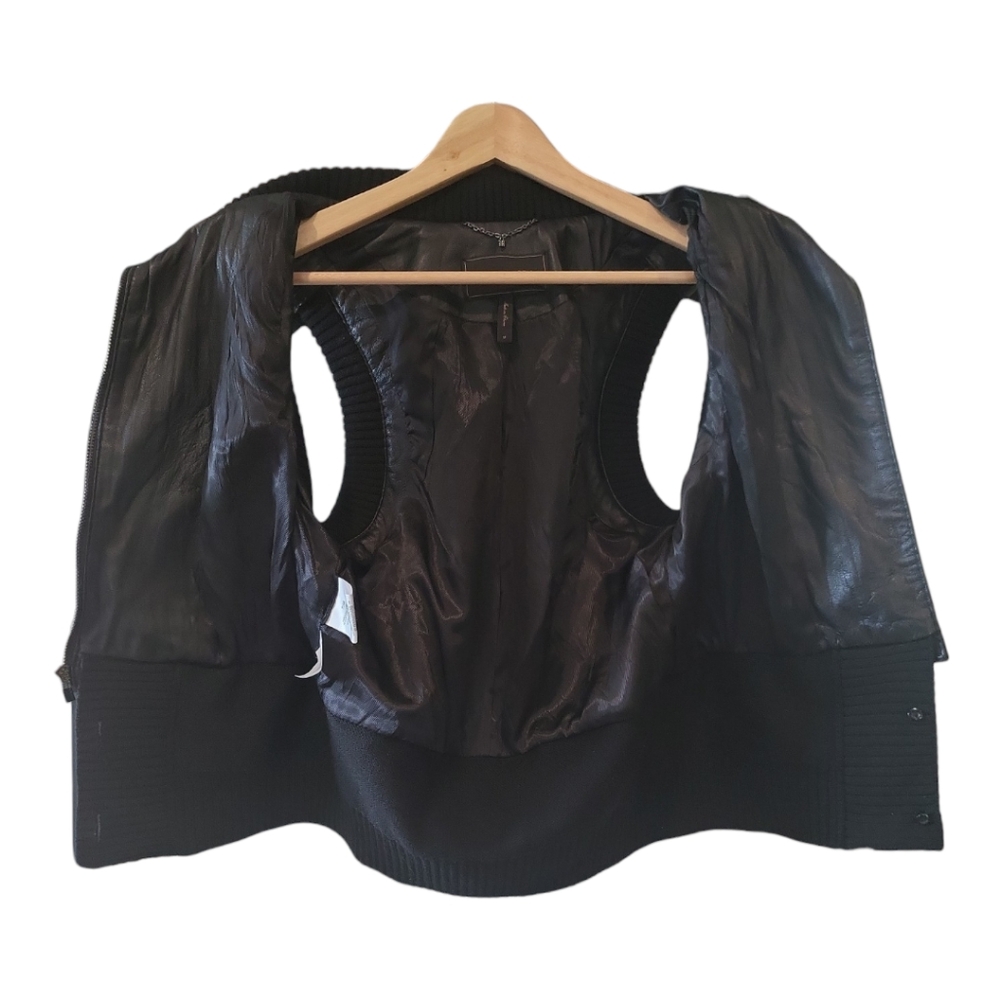 BCBG Max Azria leather biker vest black silver zippers quilted detailing edgy - Picture 4 of 11